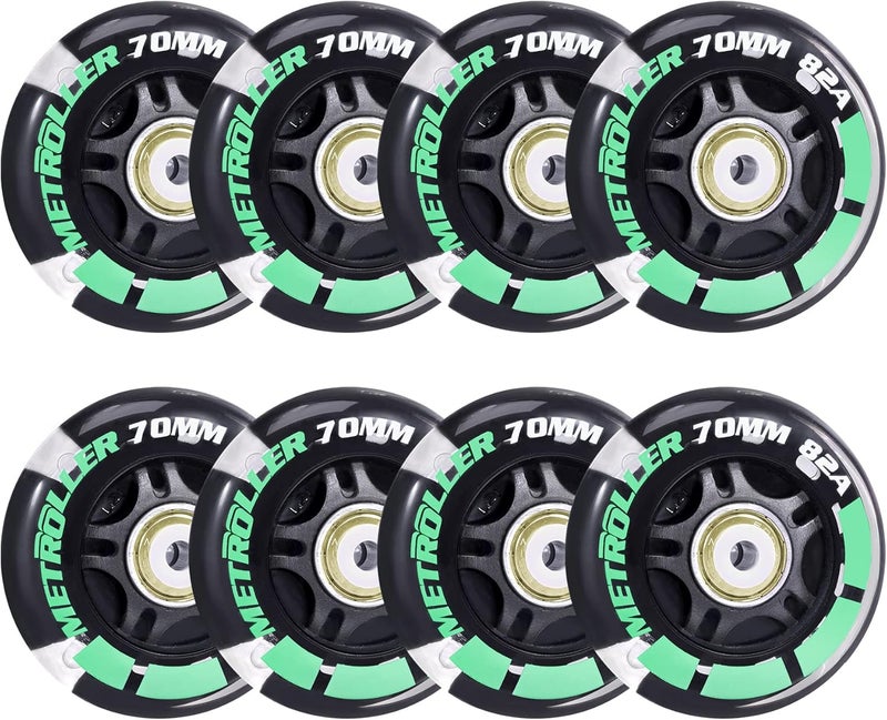 METROLLER 8 Pack 70mm Light up 82A Inline Skate Wheels with ABEC-7 Bearing, Indoor Outdoor Inline Skate Wheels Replacement Roller Blade Wheels Without Tool - Image 1